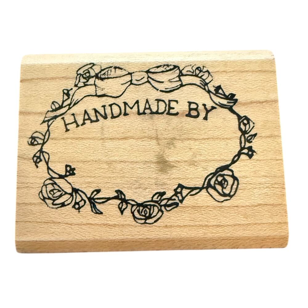 Embossing Arts Vintage 1989 Handmade By With Flowers Rubber Stamp